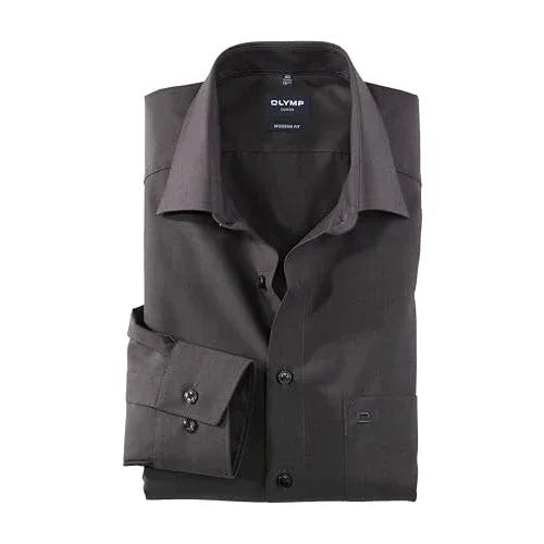 Olymp Luxor Men's Business Shirt, Long Sleeves, Plain, Modern Fit, Global Kent Collar - Gomix Brands Outlet